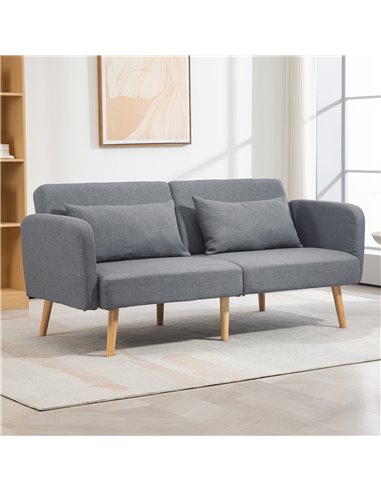 HOMCOM 3/2 Seater Sofa Bed, Convertible Bed Settee, Modern Fabric Loveseat Sofa Couch with 2 Cushions for Living Room, Guest Roo