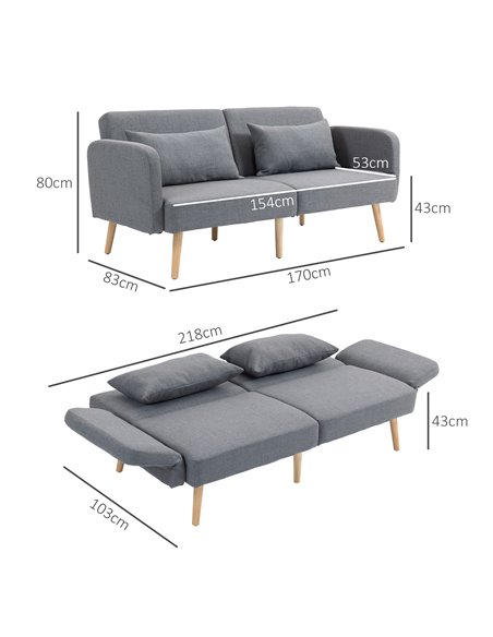 HOMCOM 3/2 Seater Sofa Bed, Convertible Bed Settee, Modern Fabric Loveseat Sofa Couch with 2 Cushions for Living Room, Guest Roo - pic 87592 | FastDaddyshop