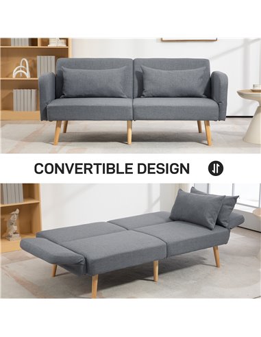 HOMCOM 3/2 Seater Sofa Bed, Convertible Bed Settee, Modern Fabric Loveseat Sofa Couch with 2 Cushions for Living Room, Guest Roo