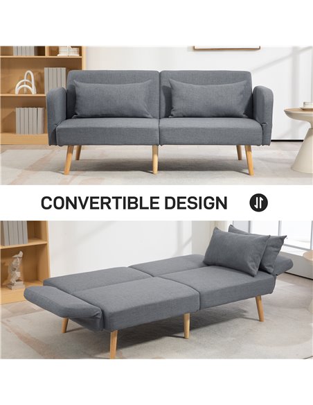HOMCOM 3/2 Seater Sofa Bed, Convertible Bed Settee, Modern Fabric Loveseat Sofa Couch with 2 Cushions for Living Room, Guest Roo - pic 87593 | FastDaddyshop