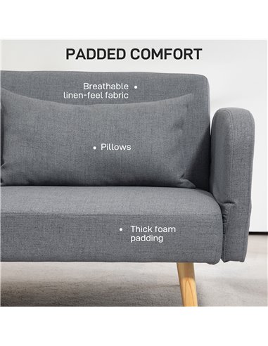 HOMCOM 3/2 Seater Sofa Bed, Convertible Bed Settee, Modern Fabric Loveseat Sofa Couch with 2 Cushions for Living Room, Guest Roo