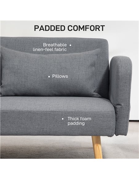 HOMCOM 3/2 Seater Sofa Bed, Convertible Bed Settee, Modern Fabric Loveseat Sofa Couch with 2 Cushions for Living Room, Guest Roo - pic 87594 | FastDaddyshop