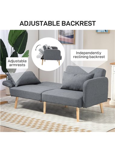HOMCOM 3/2 Seater Sofa Bed, Convertible Bed Settee, Modern Fabric Loveseat Sofa Couch with 2 Cushions for Living Room, Guest Roo