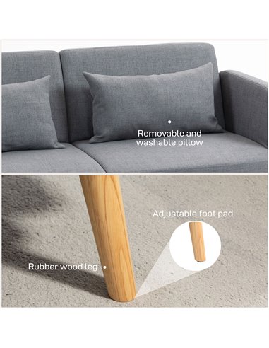 HOMCOM 3/2 Seater Sofa Bed, Convertible Bed Settee, Modern Fabric Loveseat Sofa Couch with 2 Cushions for Living Room, Guest Roo