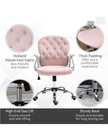 Vinsetto Office Chair Ergonomic 360���� Swivel Diamond Tufted Home Work Velour Padded Base 5 Castor Wheels Pink