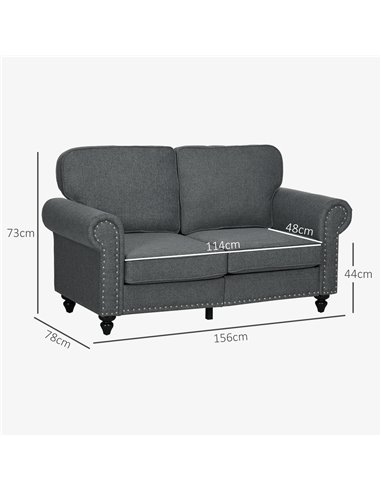 HOMCOM Two-Seater Mid-Century Sofa, with Pocket Springs - Charcoal Grey 839-995V70CG