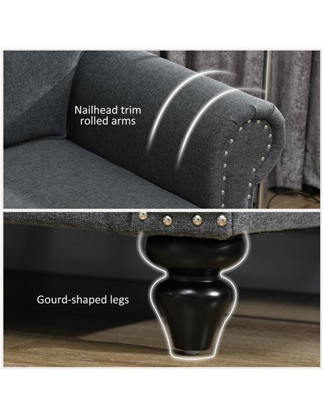 HOMCOM Two-Seater Mid-Century Sofa, with Pocket Springs - Charcoal Grey 839-995V70CG - pic 87602 | FastDaddyshop