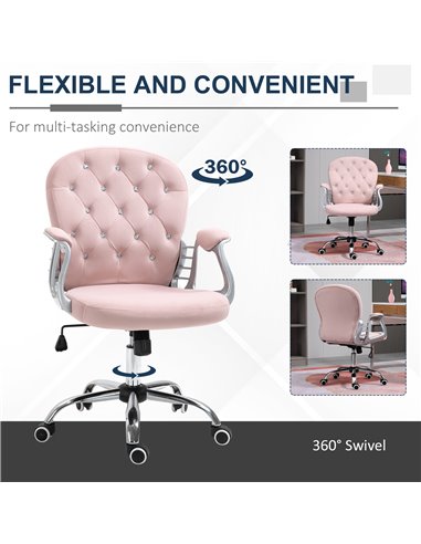 Vinsetto Office Chair Ergonomic 360���� Swivel Diamond Tufted Home Work Velour Padded Base 5 Castor Wheels Pink