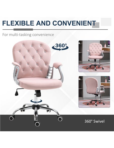 Vinsetto Office Chair Ergonomic 360���� Swivel Diamond Tufted Home Work Velour Padded Base 5 Castor Wheels Pink - pic 8761 | FastDaddyshop