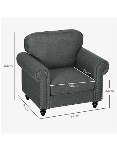 Mid-Century Armchair, HOMCOM Single Sofa with Pocket Springs - Dark Grey 839-993V70CG