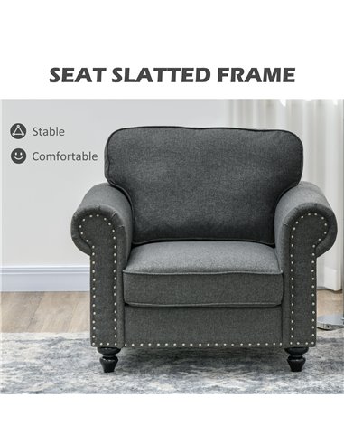 Mid-Century Armchair, HOMCOM Single Sofa with Pocket Springs - Dark Grey 839-993V70CG