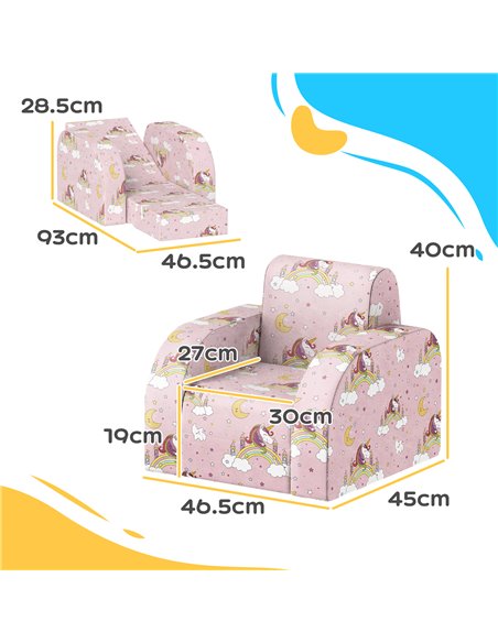 AIYAPLAY Childrens Sofa Couch Foldable Toddler Chair Soft Snuggle Sponge Filled for Bedroom Playroom, Aged 18 Months to 3 Years, - pic 87637 | FastDaddyshop