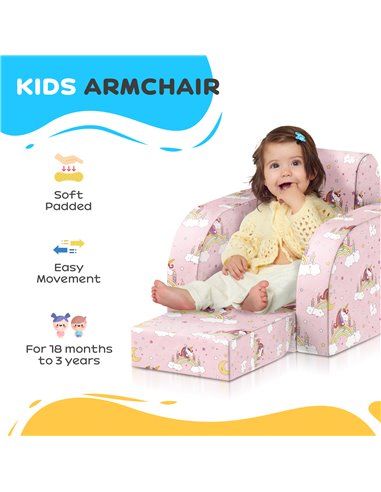 AIYAPLAY Childrens Sofa Couch Foldable Toddler Chair Soft Snuggle Sponge Filled for Bedroom Playroom, Aged 18 Months to 3 Years,