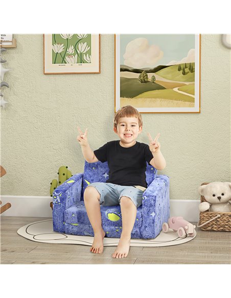 AIYAPLAY Childrens Sofa Beds 2 in 1 Kids Foldable Chair Bed with Glow in The Dark Cosmic Design, Washable Cushion and Cover, Blu - pic 87645 | FastDaddyshop