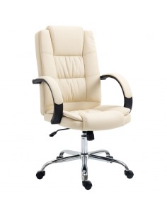 Vinsetto High Back Office Chair, PU Leather with Padded Armrests, Adjustable Height, Tilt Function, Beige