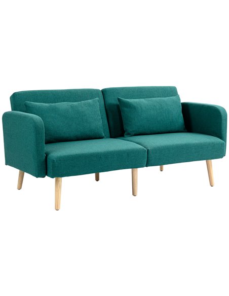 HOMCOM 2/3 Seater Sofa Bed, Convertible Bed Settee, Fabric Sofa Couch with 2 Cushions for Living Room, Guest Room, Green 839-972 - pic 87653 | FastDaddyshop