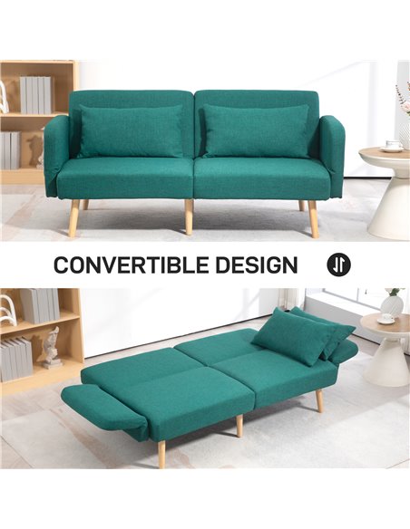 HOMCOM 2/3 Seater Sofa Bed, Convertible Bed Settee, Fabric Sofa Couch with 2 Cushions for Living Room, Guest Room, Green 839-972 - pic 87656 | FastDaddyshop
