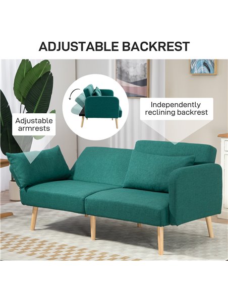 HOMCOM 2/3 Seater Sofa Bed, Convertible Bed Settee, Fabric Sofa Couch with 2 Cushions for Living Room, Guest Room, Green 839-972 - pic 87658 | FastDaddyshop