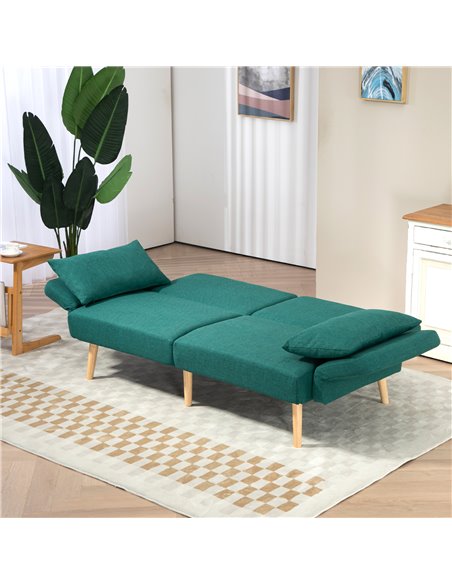 HOMCOM 2/3 Seater Sofa Bed, Convertible Bed Settee, Fabric Sofa Couch with 2 Cushions for Living Room, Guest Room, Green 839-972 - pic 87660 | FastDaddyshop