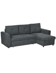 HOMCOM 3 Seater Sofa Bed, L-Shaped Corner Sofa, Pull Out Sofa with Storage, Convertible Click Clack Settee Sectional Sleeper Fut