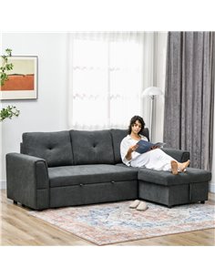 HOMCOM 3 Seater Sofa Bed, L-Shaped Corner Sofa, Pull Out Sofa with Storage, Convertible Click Clack Settee Sectional Sleeper Fut 2