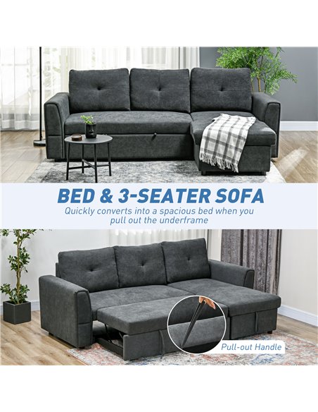 HOMCOM 3 Seater Sofa Bed, L-Shaped Corner Sofa, Pull Out Sofa with Storage, Convertible Click Clack Settee Sectional Sleeper Fut - pic 87665 | FastDaddyshop