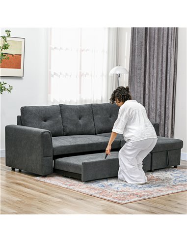 HOMCOM 3 Seater Sofa Bed, L-Shaped Corner Sofa, Pull Out Sofa with Storage, Convertible Click Clack Settee Sectional Sleeper Fut