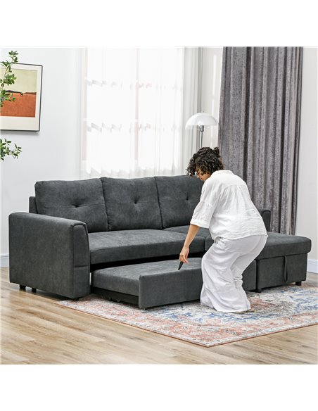 HOMCOM 3 Seater Sofa Bed, L-Shaped Corner Sofa, Pull Out Sofa with Storage, Convertible Click Clack Settee Sectional Sleeper Fut - pic 87668 | FastDaddyshop