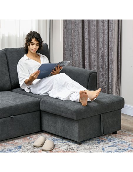 HOMCOM 3 Seater Sofa Bed, L-Shaped Corner Sofa, Pull Out Sofa with Storage, Convertible Click Clack Settee Sectional Sleeper Fut - pic 87669 | FastDaddyshop