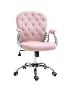 Vinsetto Ergonomic Office Chair Diamond Tufted Velour Padded Base, 5 Castor Wheels, Pink
