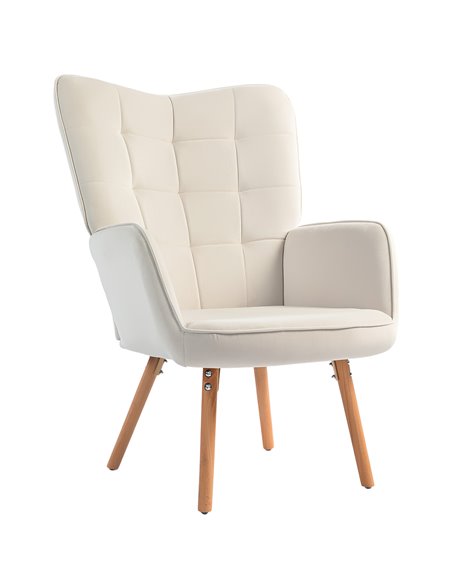 HOMCOM Modern Accent Chair Velvet-Touch Tufted Wingback Armchair Upholstered Leisure Lounge Sofa Club Chair with Wood Legs, Crea - pic 87671 | FastDaddyshop