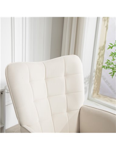 HOMCOM Modern Accent Chair Velvet-Touch Tufted Wingback Armchair Upholstered Leisure Lounge Sofa Club Chair with Wood Legs, Crea