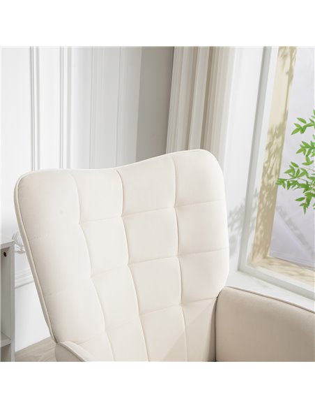 HOMCOM Modern Accent Chair Velvet-Touch Tufted Wingback Armchair Upholstered Leisure Lounge Sofa Club Chair with Wood Legs, Crea - pic 87676 | FastDaddyshop