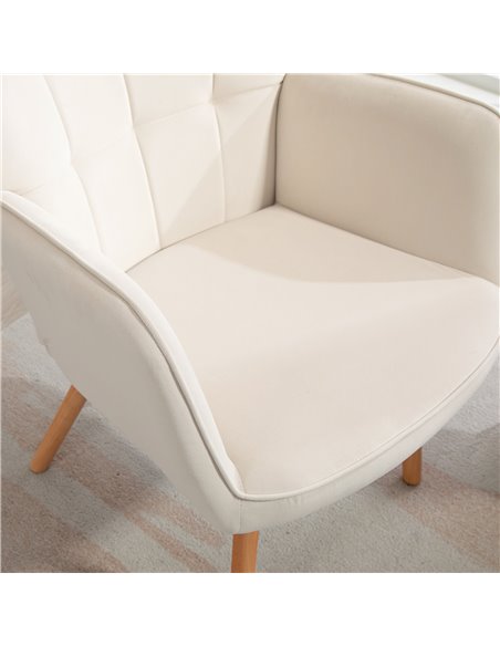 HOMCOM Modern Accent Chair Velvet-Touch Tufted Wingback Armchair Upholstered Leisure Lounge Sofa Club Chair with Wood Legs, Crea - pic 87677 | FastDaddyshop