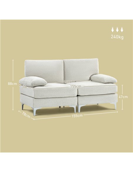 HOMCOM 2 Seater Sofa, Modern Fabric Loveseat with Spring Cushion and Metal Legs, Small Couch for Living Room, Bedroom, Home Offi - pic 87682 | FastDaddyshop