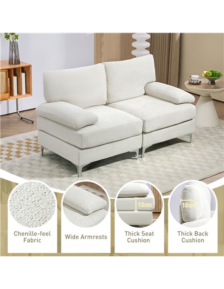 HOMCOM 2 Seater Sofa, Modern Fabric Loveseat with Spring Cushion and Metal Legs, Small Couch for Living Room, Bedroom, Home Offi - pic 87684 | FastDaddyshop
