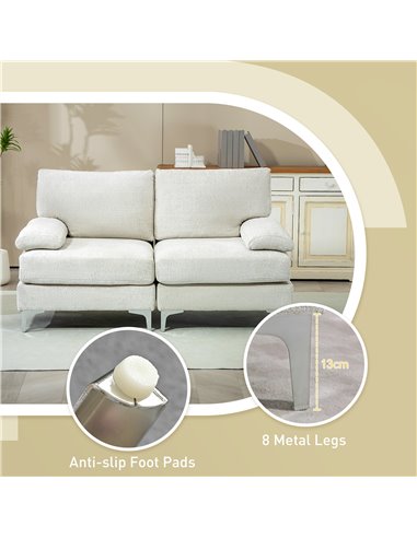 HOMCOM 2 Seater Sofa, Modern Fabric Loveseat with Spring Cushion and Metal Legs, Small Couch for Living Room, Bedroom, Home Offi