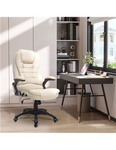 Homcom Executive Office Chair, PU Leather with Massage and Heat, Tilt and Reclining Function, Beige