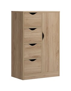 HOMCOM Bathroom Cabinet, Freestanding Storage Cabinet with 4 Drawers, Door Cupboard for Living Room, Kitchen, Bedroom, Natural 8