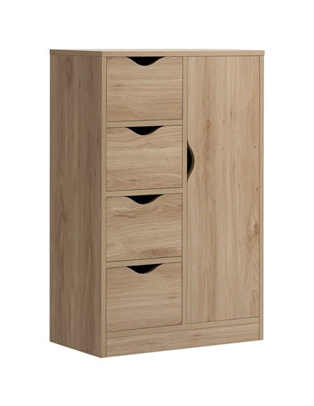 HOMCOM Bathroom Cabinet, Freestanding Storage Cabinet with 4 Drawers, Door Cupboard for Living Room, Kitchen, Bedroom, Natural 8 - pic 87761 | FastDaddyshop