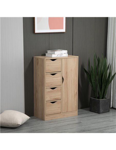HOMCOM Bathroom Cabinet, Freestanding Storage Cabinet with 4 Drawers, Door Cupboard for Living Room, Kitchen, Bedroom, Natural 8 - pic 87762 | FastDaddyshop