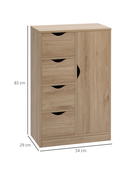 HOMCOM Bathroom Cabinet, Freestanding Storage Cabinet with 4 Drawers, Door Cupboard for Living Room, Kitchen, Bedroom, Natural 8 - pic 87763 | FastDaddyshop