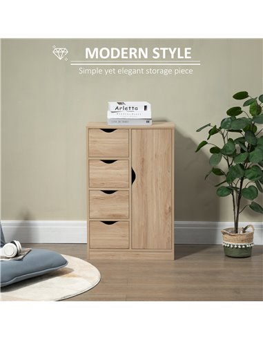 HOMCOM Bathroom Cabinet, Freestanding Storage Cabinet with 4 Drawers, Door Cupboard for Living Room, Kitchen, Bedroom, Natural 8