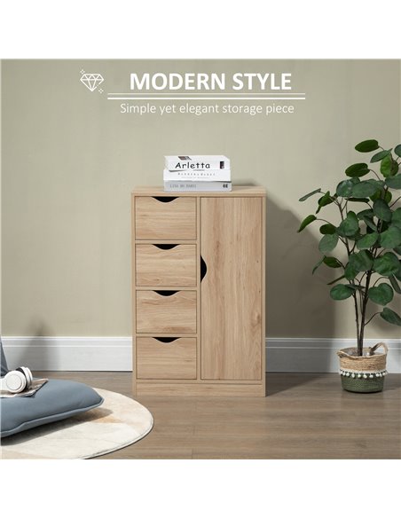 HOMCOM Bathroom Cabinet, Freestanding Storage Cabinet with 4 Drawers, Door Cupboard for Living Room, Kitchen, Bedroom, Natural 8 - pic 87764 | FastDaddyshop