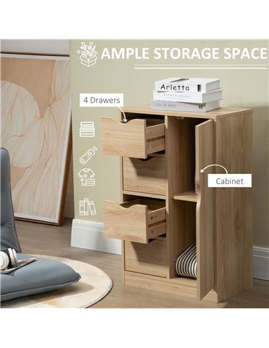 HOMCOM Bathroom Cabinet, Freestanding Storage Cabinet with 4 Drawers, Door Cupboard for Living Room, Kitchen, Bedroom, Natural 8