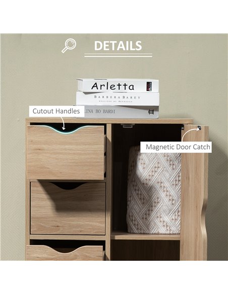 HOMCOM Bathroom Cabinet, Freestanding Storage Cabinet with 4 Drawers, Door Cupboard for Living Room, Kitchen, Bedroom, Natural 8 - pic 87766 | FastDaddyshop