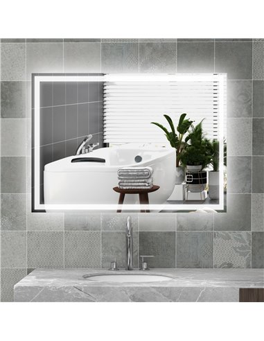 HOMCOM 70 x 50cm LED Bathroom Mirror with Lights, Dimmable Makeup Mirror, Vanity Mirror with 3 Colour, Smart Touch, Anti-Fog 834
