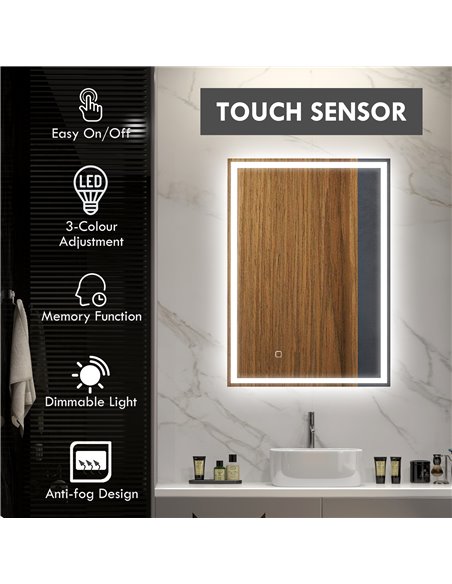HOMCOM 70 x 50cm LED Bathroom Mirror with Lights, Dimmable Makeup Mirror, Vanity Mirror with 3 Colour, Smart Touch, Anti-Fog 834 - pic 87782 | FastDaddyshop
