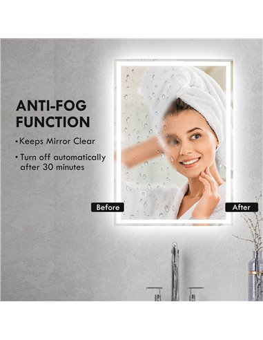 HOMCOM 70 x 50cm LED Bathroom Mirror with Lights, Dimmable Makeup Mirror, Vanity Mirror with 3 Colour, Smart Touch, Anti-Fog 834