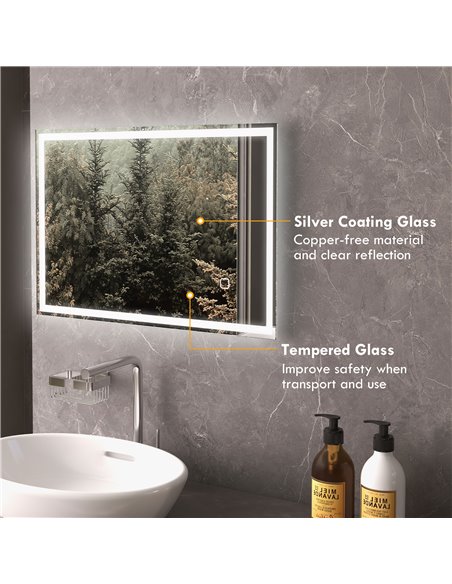 HOMCOM 70 x 50cm LED Bathroom Mirror with Lights, Dimmable Makeup Mirror, Vanity Mirror with 3 Colour, Smart Touch, Anti-Fog 834 - pic 87785 | FastDaddyshop